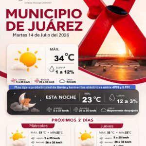 Prevén martes soleado con temperatura máxima de 34 grados en Ciudad Juárez