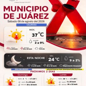 Pronostican sábado caluroso en Ciudad Juárez; temperatura alcanzará los 37°C